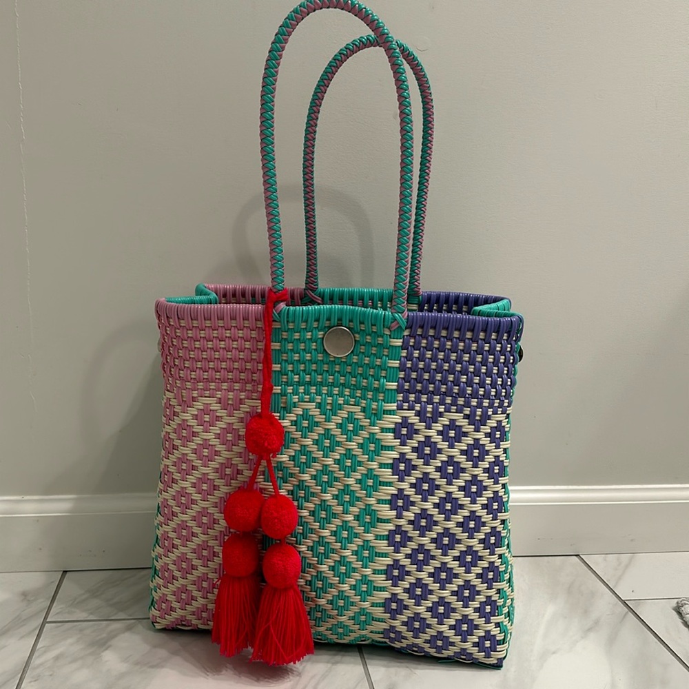 Pastel woven beach bag